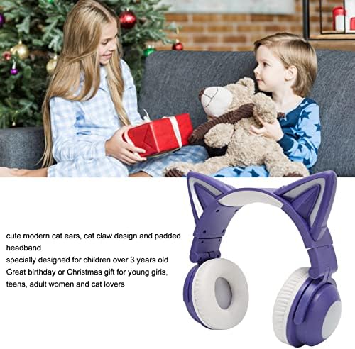 Çocuk kulaklık, kafa bandı kedi kulak kulaklık Stereo 7 LED yüksek hassasiyet çocuklar için sevimli (mor)