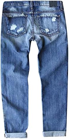 Kadınlar için yırtık Kot Ekose Yama Tahrip Erkek Arkadaşı Sıkıntılı Streç Skinny Denim pantolon Moda Slim Fit Kot