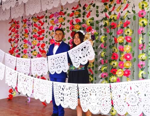 Meksika Parti Süslemeleri, 5 Pk Beyaz Papel Picado Banner Üzerinde 83 Metre uzun, Düğün süslemeleri İçin, quinceañeras, doğum günleri,
