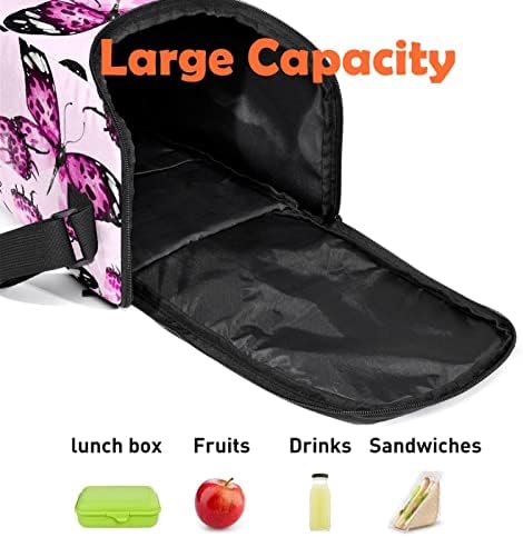 Suluboya Pembe Kelebekler Desen Büyük yemek kabı Yetişkin Kullanımlık yemek taşıma çantası Taşınabilir Büyük Organizatör