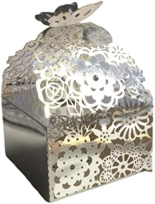 50 Paket Çiçek Kelebek Lazer Kesim Düğün Şeker şeritli kutular Parti Favor Kutuları Düğün Gelin Duş Yıldönümü Doğum Günü Partisi için
