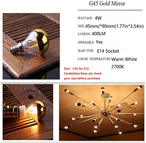 Lxcom Aydınlatma 4 W Yarım Krom Altın LED Ampul E14 Kısılabilir Altın Uçlu Vintage LED Filament Ampuller 40 W Eşdeğer Sıcak Beyaz 2700