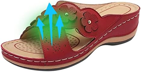 Terlik Kadınlar için Vintage Çapraz Burnu açık Slayt Çiçek Dekor Kama Sandalet Açık Yürüyüş Flop Yaz Ayakkabı