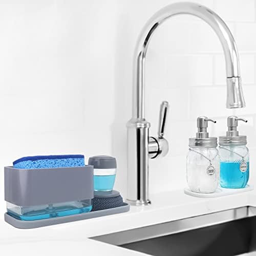 HvOvMvE 4 in 1 bulaşık deterjanı dağıtıcı seti ve cam turşu kavanozu Sabun ve losyon dispenseri Seti (Gümüş) Mutfak Banyo için