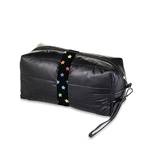 TOP TRENZ Inc Puffer tuvalet çantası veya kozmetik çantası (dağınık yıldız şeritli siyah)
