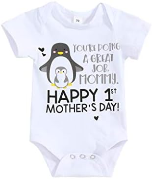 Yenidoğan Bebek Kız Erkek 1st anneler Günü Anne Bebek Kıyafet Bodysuit Romper Sevimli Mektup Tulum Giysileri (Beyaz-A, 0-3 Ay)