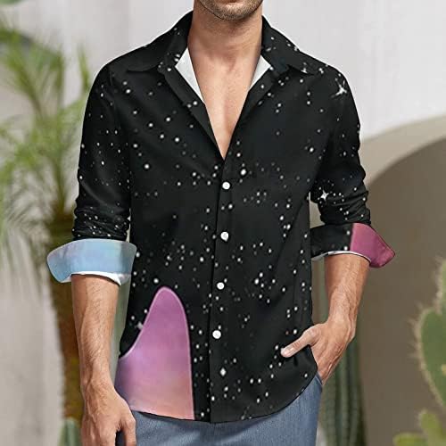 Bluz Üstleri erkek Uzun Kollu Düğme Aşağı Yaka Gömlek Artı Boyutu Moda Degrade Baskılı Gömlek Hırka Üst
