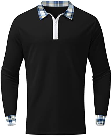 ZDDO erkek Golf polo gömlekler, Moda Iş Colorblock Patchwork Ekose Çizgili Düzenli fit Turn-aşağı Yaka Egzersiz Tops