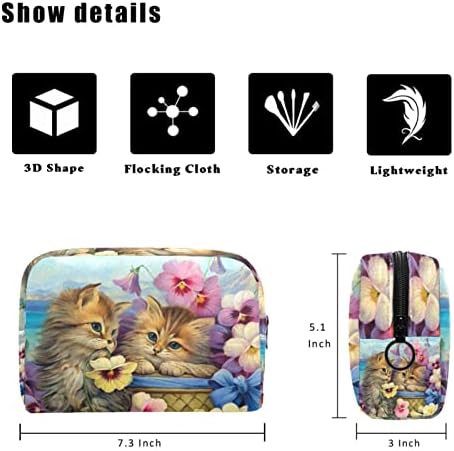 TBOUOBT Kozmetik Çantaları Makyaj Çantaları Kadınlar için, Küçük Makyaj Çantası Seyahat Çantaları, Boyama Hayvan Çiçek Kedi Çift