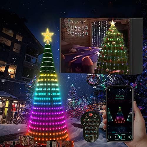Bluetooth APP ve uzaktan kumanda ile HJFUDFU DIY akıllı noel ışıkları,106FT 400 RGB led ışık,5.9 Ft yüksek Noel ağacı için uygun,müzikler,desenler,
