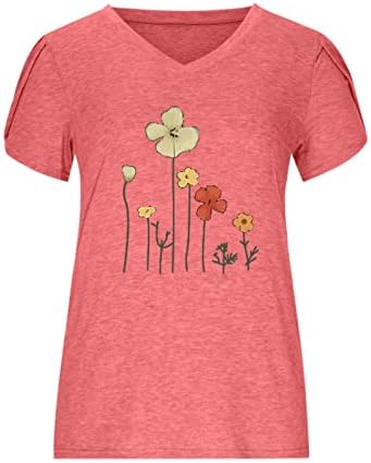Genç Kızlar Grafik Baskı Çiçek Tee Yaz Sonbahar 2023 Kısa Kollu V Boyun Pamuk Salonu Üst Tshirt Kadınlar için K9 K9