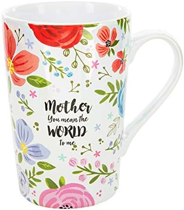 Pavilion Hediye Şirketi Anne Demek Dünya Bana 15 Oz Kumtaşın Yanardöner Çiçek Latte Kahve Fincanı Kupa, beyaz