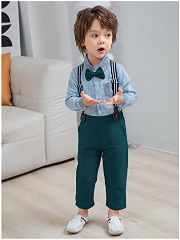YUN HAO Toddler Erkek Bebek Giysileri Beyefendi Giyim Takım Elbise Papyon Gömlek + Jartiyer Pantolon Kıyafetler