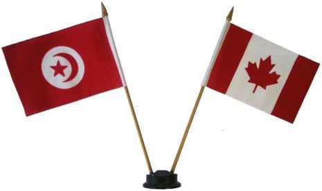 Kanada ve Tunus küçük 4 X 6 inç Mini çift kişilik ülke sopa bayrak afiş siyah STAND 10 inç plastik direk üzerinde .. Yeni