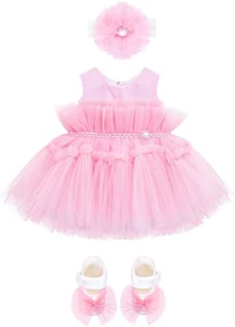 Lılax Bebek Kız Tül Prenses Tutu Gelinlik Eşleşen Ayakkabı ve Kafa Bandı ile 3 Parça Set