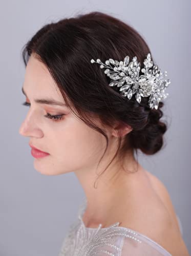JWICOS Gümüş Gelin Düğün Saç Tarak Kristal Inci Çiçek Gelin Başlığı saç aksesuarları Kadınlar ve Kızlar ıçin