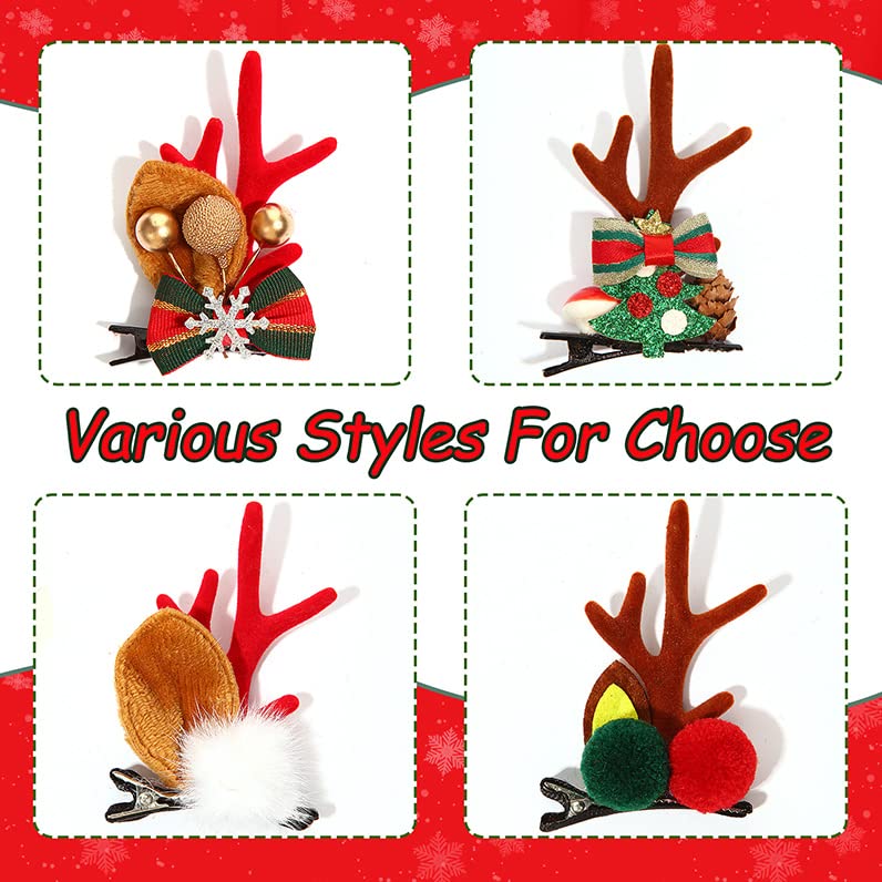 Noel Boynuzları Saç Klipleri, Ren Geyiği Kafa Bandı boynuz ve Kulak ile 4 Pairs Kız Tokalar Noel ağacı Klipleri Parti saç aksesuarları