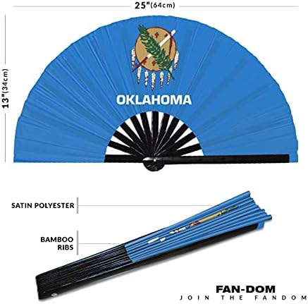 Oklahoma Bayrağı ABD Devlet Katlanır el Fanı, Amerikan Devletleri Bayrağı Büyük Bambu El Fanı, En Dayanıklı Saten UV Solmaya Dayanıklı