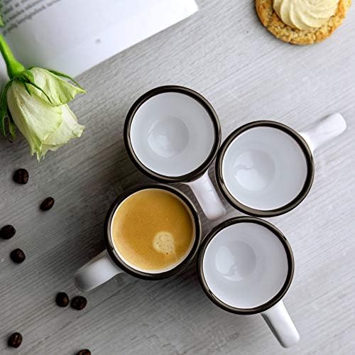 Şehir Yazlık El Yapımı Beyaz Ve Siyah Puantiyeli Seramik 2 oz / 60 ml / espresso fincanı 4 Set, benzersiz Tasarımcı Çömlek Kahve Severler