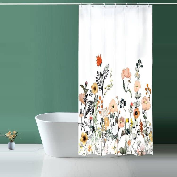 Niidder Duş Perdesi, çiçek Duş Perdesi Beyaz Kumaş Duş Perdesi-36 W x 72 L Ev Otel için 12 Kanca ile Makine Yıkama Perdeleri Su Geçirmez