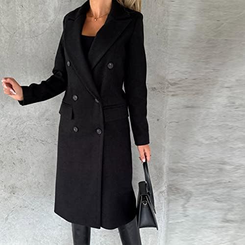 Kadın Klasik Kruvaze Palto Yaka Yaka Çift Düğme İnce Uzun Yün Karışımı Bezelye Ceket Kış Yün Uzun Trençkot