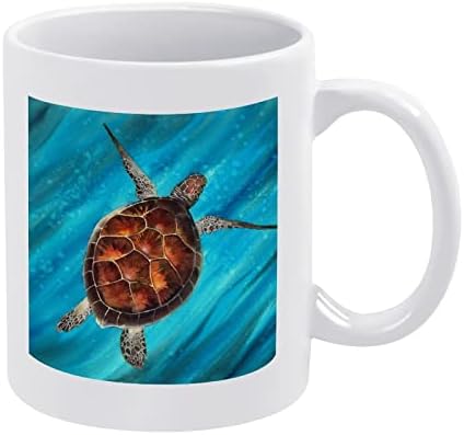 Renkli Yüzme Deniz Kaplumbağası Seramik Kupa Beyaz Kahve Kupalar Desen Baskılı çay kulplu fincan