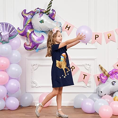 RETSUGO Küçük Kızlar evaze elbise Sevimli Unicorn Gökkuşağı Desen Kısa Kollu Rahat Yürümeye Başlayan Kız Elbise için Parti 1-8 yıl