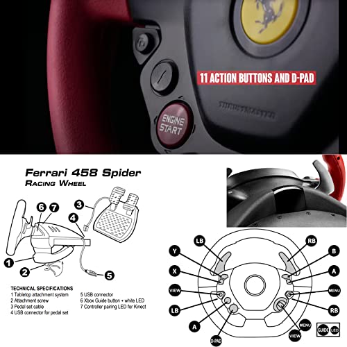 THRUSTMASTER Ferrari 458 Örümcek Yarış Tekerleği (Xbox Serisi X/S ve Bir) Paketi ile PowerA Sohbet Kulaklık, 3.0 USB Uzatma kablosu