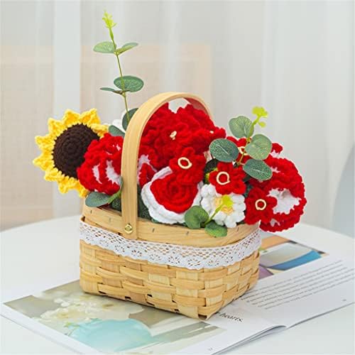 HGVVNM Iplik Tığ Kırmızı Karanfil Sepeti El-Örme Hediye yapay çiçekler DIY Buket Ev Dekorasyonu (Renk: Kırmızı, Boyutu: DIY Malzeme)