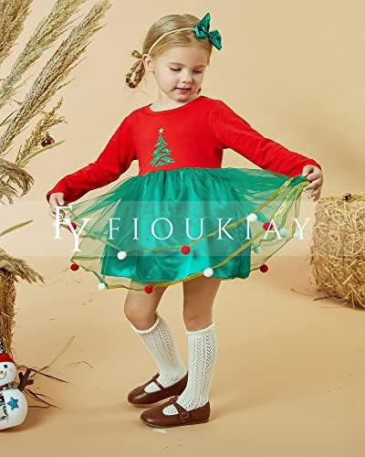 Toddler Bebek Kız Noel Tutu Elbise Bebek Buffalo Ekose Uzun Kollu Tül Parti Elbiseler Yay Bandı ile