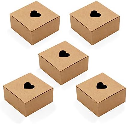 wraphay Kahverengi Kağıt Kutuları Geri Dönüşümlü Küçük Kutular Kalp 20 Paket 3.1x3.1x1.5 inç sevgililer Günü için Sarma Hediye, Düğün,