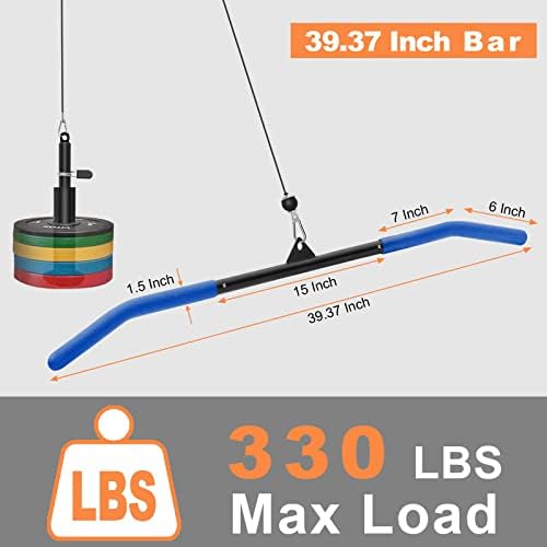 Kasnak Kablo Makinesi için SERTT 39.37 inç LAT Pulldown Bar Eki, Kauçuk Saplı Curl Tricep Press Down Bar, Spor Salonu için LAT Pull