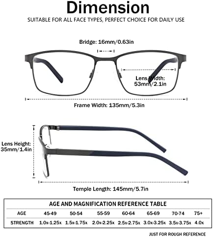 4 Paket okuma gözlüğü erkekler için, mavi ışık engelleme bilgisayar okuyucular, Anti UV ışını / göz yorgunluğu / parlama, torbalar