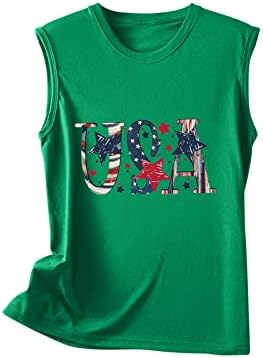 Temmuz 4th Yaz Tankı Bayan ABD Kolsuz T-Shirt Vatansever Grafik Temel Gömlek Bayrak Tunik Vaction Parti Bluzlar
