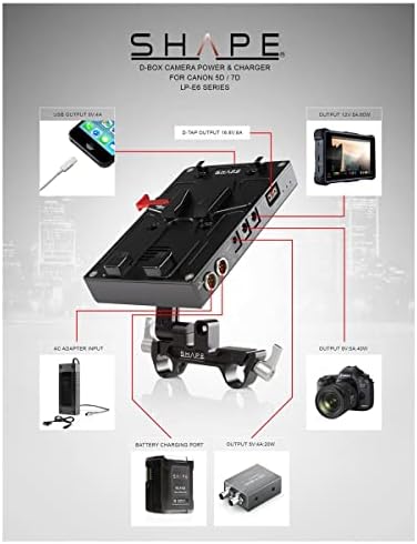 Canon 5D, 7D ve LP-E6 Serisi Kamera için V Montajlı Pil Plakalı Şekil D-Box Güç ve Şarj Cihazı