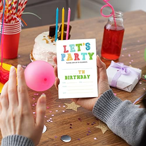 Let's Parti Doğum Günü Davetiye Kartları, Basit Renkli Doğum Günü Partisi davetiyesi, Erkekler ve Kızlar için Basit Parti Kutlama Malzemeleri,